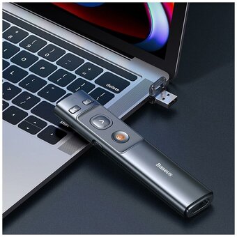  Указка лазерная Baseus (ACFYB-B0G) Orange Dot Wireless Presenter (Red Laser) Gray 