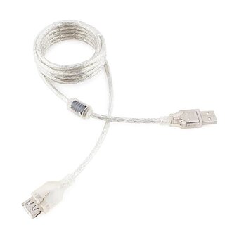  Кабель удлинитель Cablexpert CCF-USB2-AMAF-TR-2M USB2.0 Pro, AM/AF, 2м, экран, 2 феррит.кольца, прозрачный 