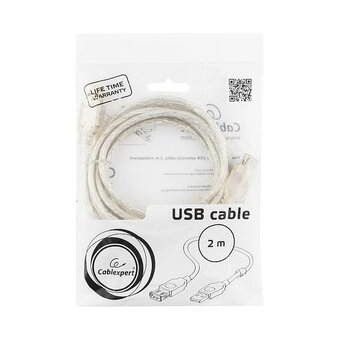  Кабель удлинитель Cablexpert CCF-USB2-AMAF-TR-2M USB2.0 Pro, AM/AF, 2м, экран, 2 феррит.кольца, прозрачный 