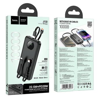  Аккумулятор внешний резервный HOCO J132 Sabio 22.5W+PD20W fully compatible power bank with 3 cables 10000mAh черный 