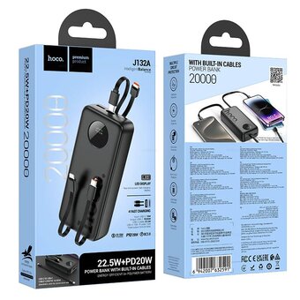  Аккумулятор внешний резервный HOCO J132A Sabio 22.5W+PD20W fully compatible power bank with 3 cables 20000mAh черный 
