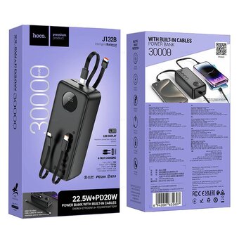  Аккумулятор внешний резервный HOCO J132B Sabio 22.5W+PD20W fully compatible power bank with 3 cables 30000mAh черный 