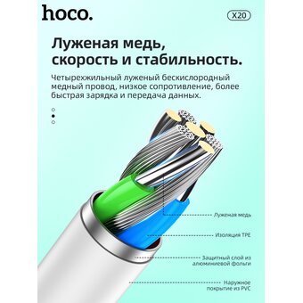  USB кабель HOCO X20 Flash 8 pin белый 2М 