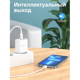  СЗУ Hoco C105A Stage dual port PD20W+QC3.0 charger+Type-C to Type-C, white 