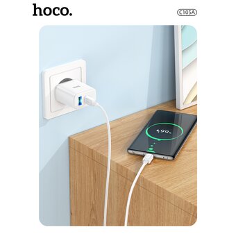  СЗУ Hoco C105A Stage dual port PD20W+QC3.0 charger+Type-C to Type-C, white 