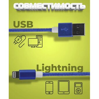  Кабель для iPhone PERFEO I4312 USB-8 PIN Lightning синий, 3м 