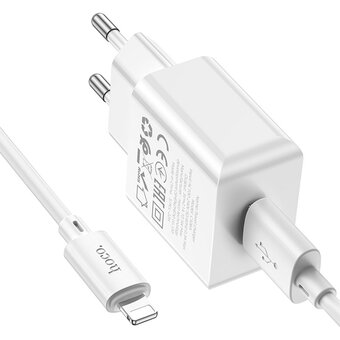  СЗУ HOCO C106A Leisure single port charger+Lightning (EU), (белый) 