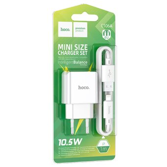  СЗУ HOCO C106A Leisure single port charger+Lightning (EU), (белый) 