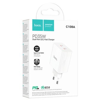  СЗУ HOCO C108A Leader PD35W dual port 2C charger EU белый 