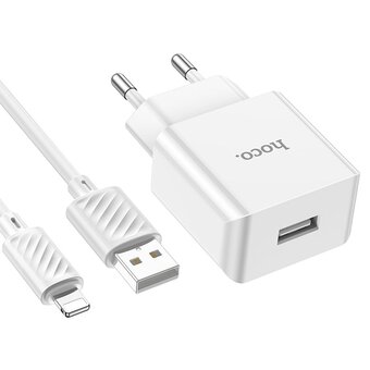  СЗУ HOCO C106A Leisure single port charger+Lightning (EU), (белый) 