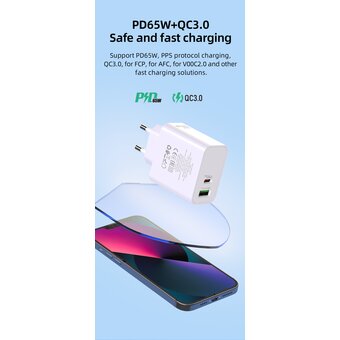  СЗУ HOCO C113A, Аwesome PD65W, 2USB, 1A1C, (EU) (белый) 