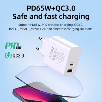  СЗУ HOCO C113A, Аwesome PD65W, 2USB, 1A1C, (EU) (белый) 