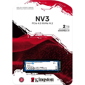  SSD KINGSTON NV3 2Тб (SNV3S/2000G) M.2(22x80mm), NVMe, PCIe 4.0 x4, 3D TLC, R/W 6000/5000MB/s, TBW 640, DWPD 0.3 
