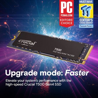  SSD Crucial T500 (CT500T500SSD8) M.2 2280 500GB PCIe Gen4x4 with NVMe, 7200/5700, TLC, 300TBW 