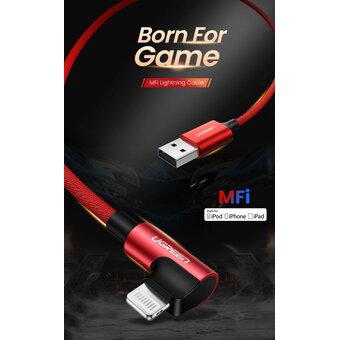  Кабель UGREEN US299 60555 USB-A to Angled Lightning M/M Cable With Braided 1m Red 