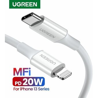  Кабель UGREEN US171 60746 USB-C to Lightning Cable M/M Nickel Plating ABS Shell 0.25m White 