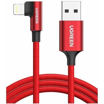  Кабель UGREEN US299 60555 USB-A to Angled Lightning M/M Cable With Braided 1m Red 