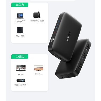  Переключатель UGREEN CM332 80125 HDMI Switcher 3 In 1 Out 4K@30HZ Grey 