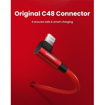  Кабель UGREEN US299 60555 USB-A to Angled Lightning M/M Cable With Braided 1m Red 