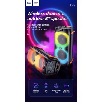 Портативная колонка HOCO BS53 Manhattan wireless dual mic outdoor, black 