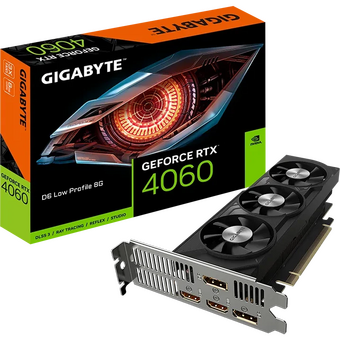  Видеокарта Gigabyte Nvidia GeForce RTX 4060 (GV-N4060D6-8GL) PCI-E 4.0 8Gb 128bit GDDR6 2460/17000 HDMIx2 DPx2 HDCP Ret low profile 