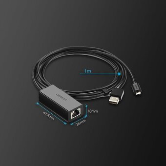  Адаптер UGREEN 30985 Micro USB 2.0 To 100Mbps Ethernet Adapter For Chromecast And Micro TV Sticks Black 
