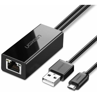  Адаптер UGREEN 30985 Micro USB 2.0 To 100Mbps Ethernet Adapter For Chromecast And Micro TV Sticks Black 
