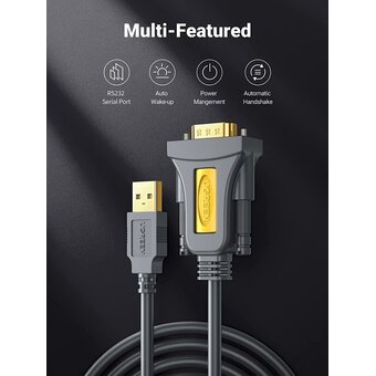  Кабель UGREEN CR104 20222 USB 2.0 A To DB9 RS-232 Male Adapter Cable 2m Grey 