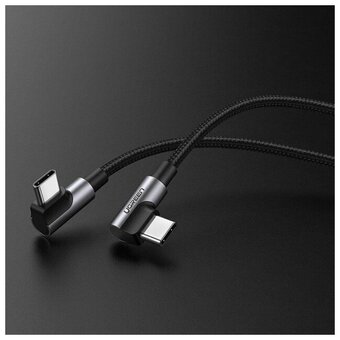  Кабель UGREEN US323 70531 Angled USB-C Cable Aluminum Case with Braided 2m Black 