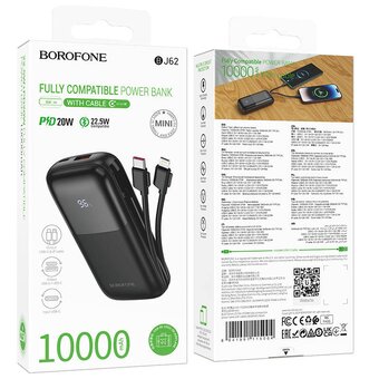  Аккумулятор внешний резервный BOROFONE BJ62 Smart 22.5W+PD20W fully compatible power bank with cable 10000mAh черный 