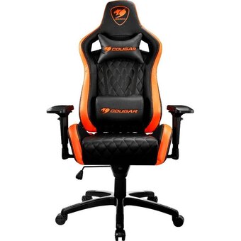  Кресло игровое COUGAR Armor S CUARMS на колесиках, искусственная кожа, черный/оранжевый 