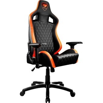  Кресло игровое COUGAR Armor S CUARMS на колесиках, искусственная кожа, черный/оранжевый 