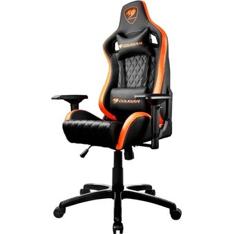  Кресло игровое COUGAR Armor S CUARMS на колесиках, искусственная кожа, черный/оранжевый 