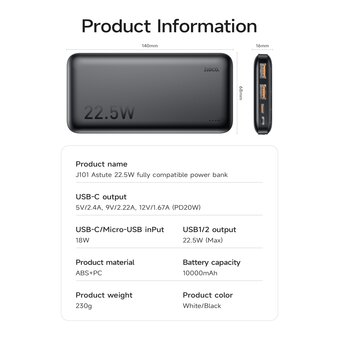  Аккумулятор внешний HOCO J101 Astute 22.5W fully compatible power bank 10000 mAh (чёрный) 