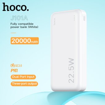  Аккумулятор внешний резервный HOCO J101A Astute 22.5W fully compatible 20000 mAh (белый) 