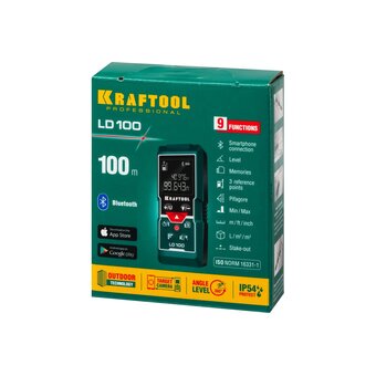 Лазерный дальномер Kraftool LD-100 (34765) луч красный 