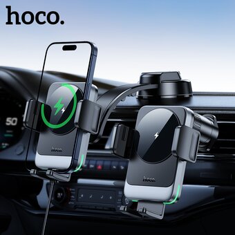  Автомобильный держатель HOCO HW14 Speed wireless fast charging car holder (center console) черный, металик, серый 