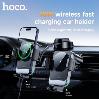  Автомобильный держатель HOCO HW14 Speed wireless fast charging car holder (center console) черный, металик, серый 