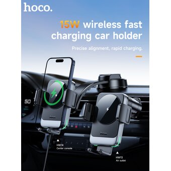  Автомобильный держатель HOCO HW14 Speed wireless fast charging car holder (center console) черный, металик, серый 