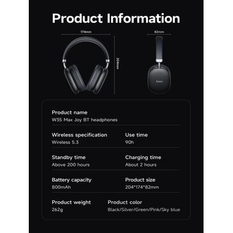  Наушники полноразмерные bluetooth HOCO W35 Max Joy BT headphones (черный) 