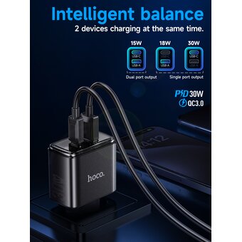  СЗУ HOCO CS42A Smart PD30W+QC3.0 charger set (Type-C + Type-C) EU черный 