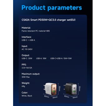  СЗУ HOCO CS42A Smart PD30W+QC3.0 charger EU черный 