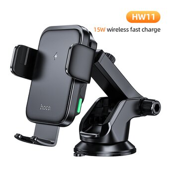  Автомобильный держатель HOCO HW11 Jenny three-axis linkage wireless fast charging car holder (черный) 