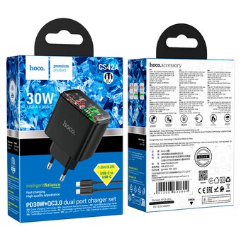  СЗУ HOCO CS42A Smart PD30W+QC3.0 charger set (Type-C + Type-C) EU черный 