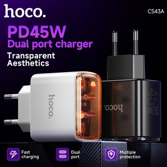  СЗУ HOCO CS43A Smart PD45W(2C) EU черный 