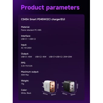 СЗУ HOCO CS43A Smart PD45W(2C) EU черный 