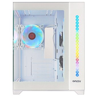  Корпус Ginzzu V490 RGB подсветка, контроллер CRC6, 3* 12R6 FAN 12CM RGB, закаленное стекло 1*USB 3.0,1*USB 2.0, AU Белый mATX 