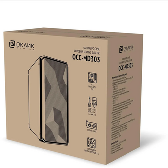  Корпус Оклик OCC-MD303 черный без БП ATX 6x120mm 2xUSB2.0 1xUSB3.0 audio bott PSU 