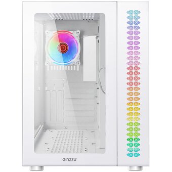  Корпус Ginzzu V570 RGB подсветка, контроллер CRC10, 4* 12RW6 FAN 12CM RGB, закаленное стекло 1*USB 3.0,1*USB 2.0, AU Белый ATX 