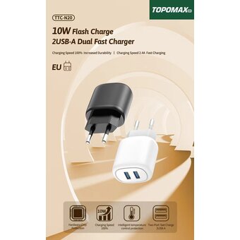  СЗУ TOPOMAX TTC-N20 Fast Charger, 2USB, 10W, 2,4А белый 